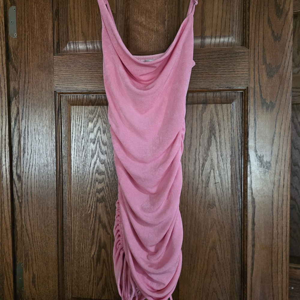 Hello Molly Y2K Coquette Pink Ruched Bodycon Dress Slinky Barbiecore Balletcore
